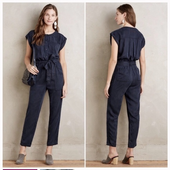 Anthropologie hei hei navy utility jumpsuit short sleeve blue women’s size small - Picture 1 of 7